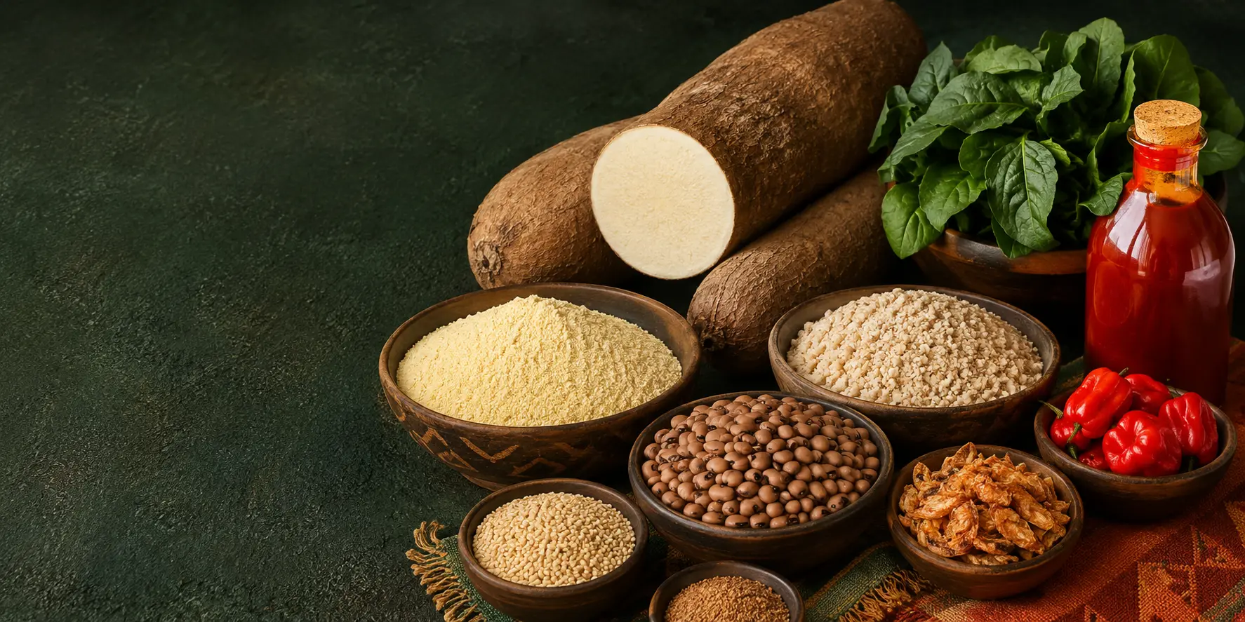 Authentic Nigerian food ingredients arranged for cooking